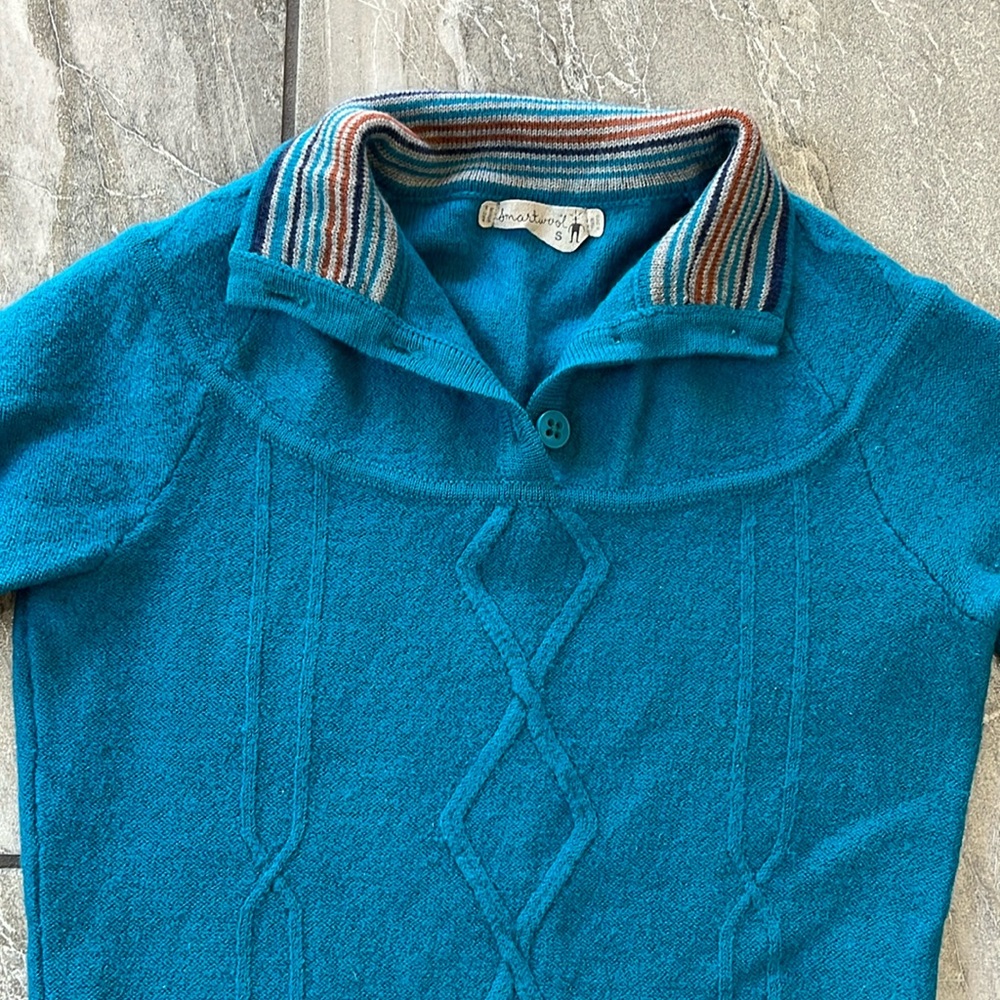 Smartwool Teal Cable Knit Three Button Sweater Si… - image 3